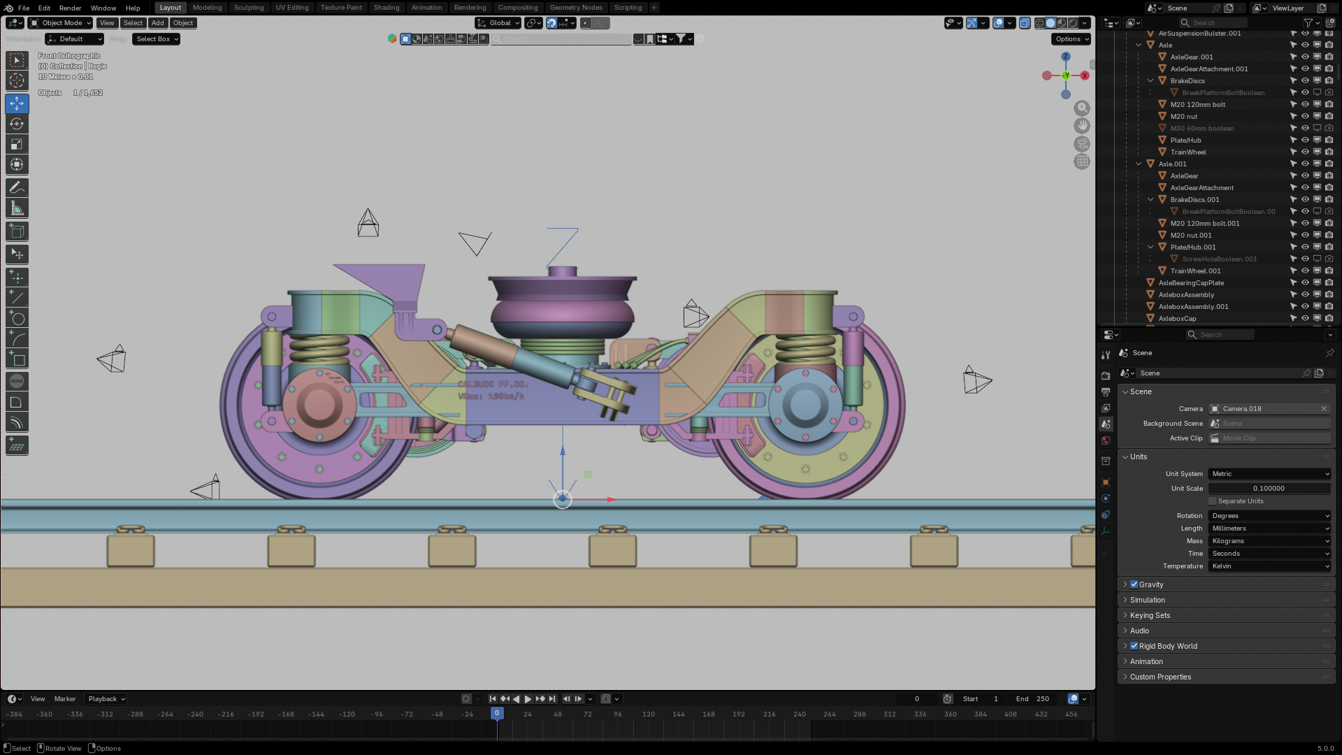 Side view bogie clay render with Blender interface
